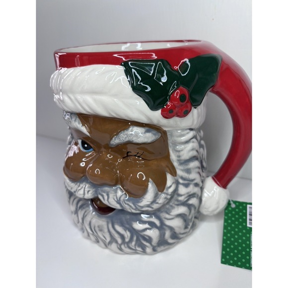 Black African American Santa Winking Giant Mug Vase Utensil Holder 7in Bistro - Picture 4 of 9